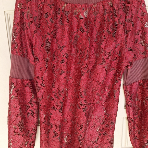 Nicole Sabbattini Elegant Lace Women's Top in Burgundy SzM - Picture 7 of 9